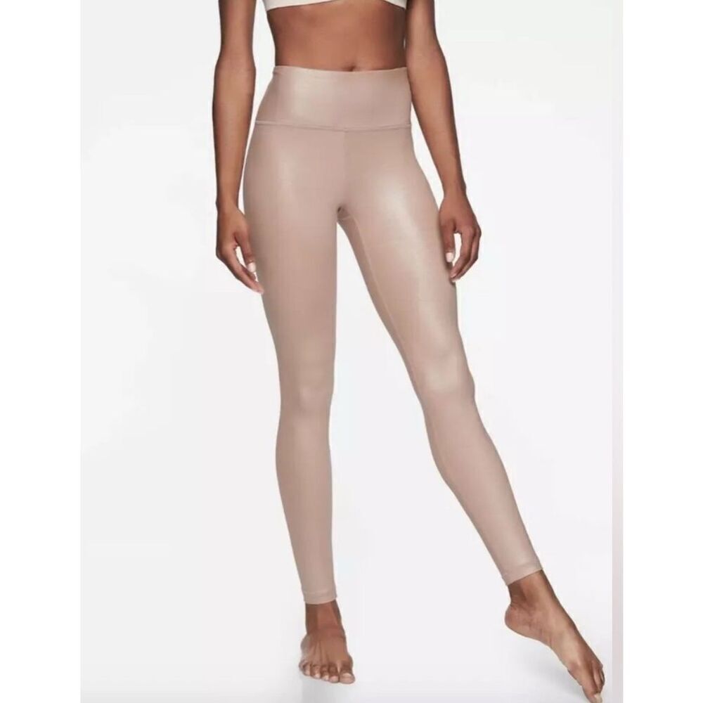 NEW Athleta Elation Shimmer Shine Tight Powervita Pink Mocha Latte Size Medium